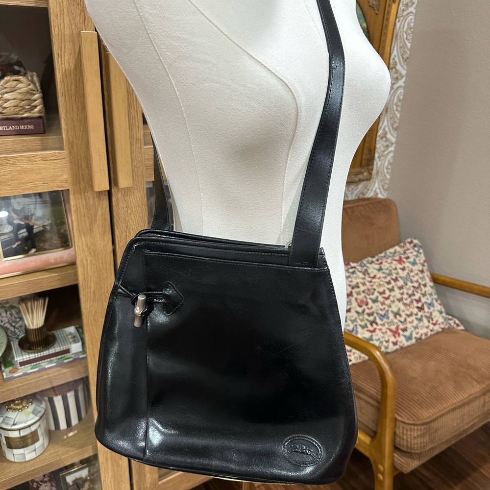 Longchamp Black Leather Shoulder Bag Minimalist Classic Tote Purse